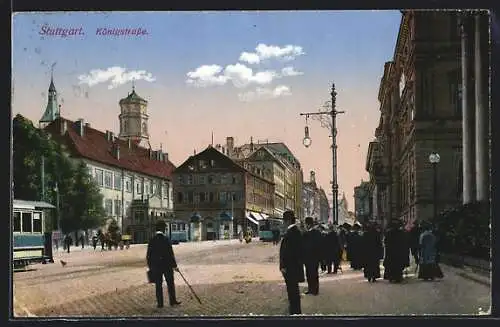 AK Stuttgart, Strassenbahn in der Königstrasse