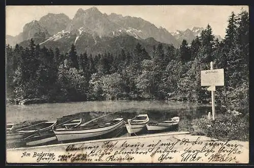 AK Grainau, Partie am Badersee mit Blick zum Gebirge