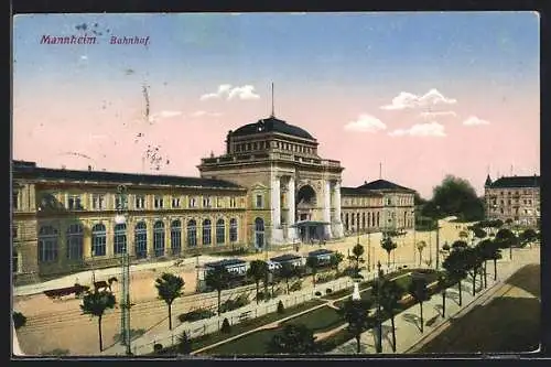 AK Mannheim, Bahnhof, Strassenbahn