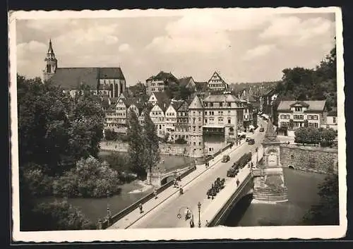 AK Tübingen, Strassenpartie mit Brücke aus der Vogelschau