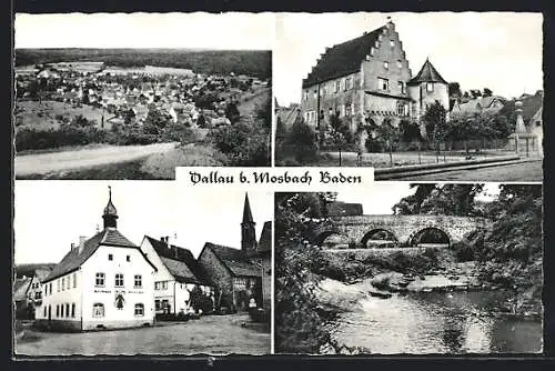 AK Dallau b. Mosbach, Rathaus und Flusspartie mit Brücke