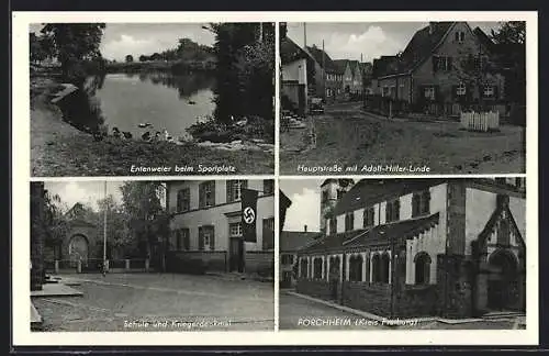 AK Forchheim / Kaiserstuhl, Schule, Kriegerdenkmal mit , Hauptstrasse, Linde