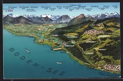 AK Rorschach, Bodensee mit anliegenden Ortschaften