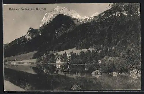 AK Hintersee / Ramsau, Seepartie mit Hotel und Pension Post