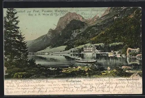 AK Hintersee / Ramsau, Seepartie mit Gasthof zur Post, Pension Wartstein