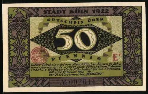 Notgeld Köln 1922, 50 Pfennig, Heinzelmännchen von Köln, Gutschein