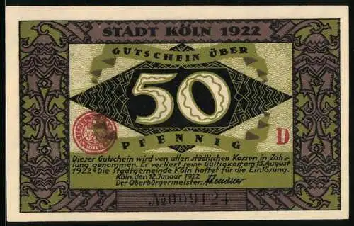 Notgeld Köln 1922, 50 Pfennig, Dombaumeister und der Teufel, Gutschein