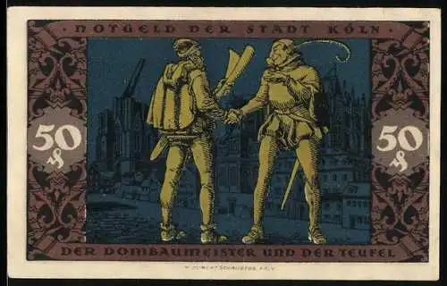 Notgeld Köln 1922, 50 Pfennig, Dombaumeister und der Teufel, Gutschein