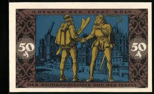 Notgeld Köln 1922, 50 Pfennig, Dombaumeister und der Teufel, Gutschein