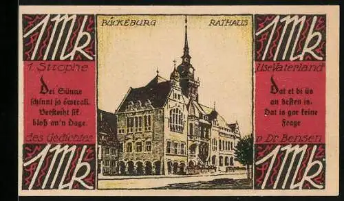 Notgeld Bückeburg 1921, 1 Mark, Rathaus, Jäger Appell am 1. u. 2. Okt. 1921, Gutschein