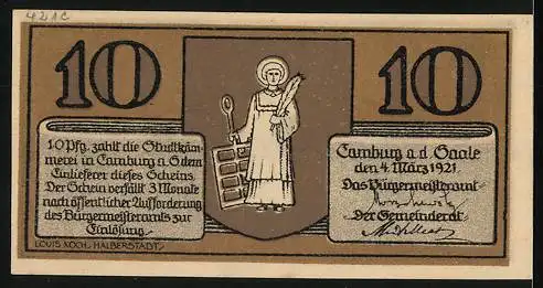 Notgeld Camburg a. d. Saale 1921, 10 Pfennig, Flusspartie