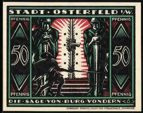 Notgeld Osterfeld i. W. 1921, 50 Pfennig, Sage von Burg Vondern, Männer bewachen ein Tor