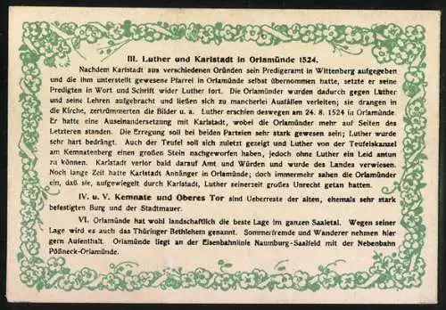 Notgeld Orlamünde i. Thür. 1921, 25 Pfennig, Text Luther und Karlstadt in Orlamünde 1524, Wappen, Gutschein