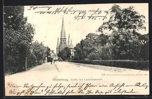 AK Oldenburg / Oldenburg, Strassenpartie mit Lambertikirche