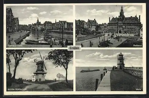 AK Emden / Ostfriesland, Rathaus-Delft, Rathaus, Mühle-Wallanlage