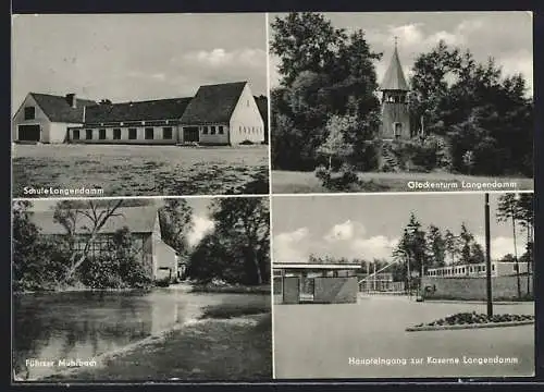 AK Langendamm / Weser, Haupteingang zur Kaserne, Glockenturm, Schule