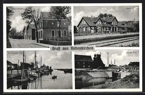 AK Rodenkirchen / Oldenburg, Bahnhof, Marktstrasse, Strohauser Siel