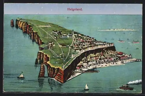 AK Helgoland, Gesamtansicht aus der Vogelschau