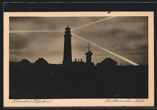 AK Helgoland, Leuchtturm-Panorama bei Nacht