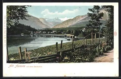 AK Altaussee, Fernsicht der Ortschaft mit dem Dachstein