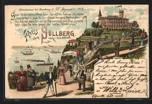 Lithographie Hamburg-Blankenese, am Aufgang z. Süllberg