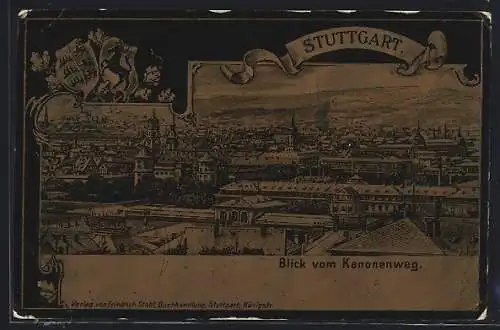 Metallfolie-AK Stuttgart, Blick vom Kanonenweg