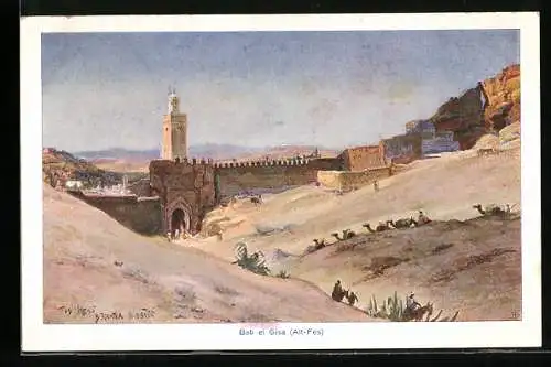 Künstler-AK Bab el Gisa /Alt-Fes, Panorama