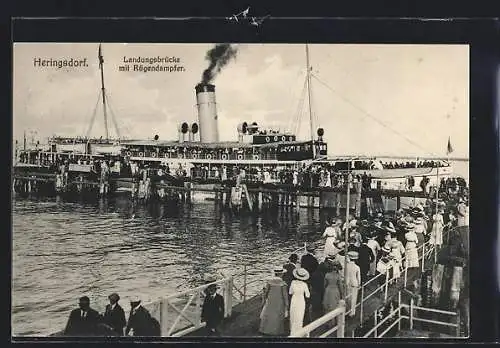 AK Heringsdorf / Seebad, Landungsbrücke mit Rügendampfer