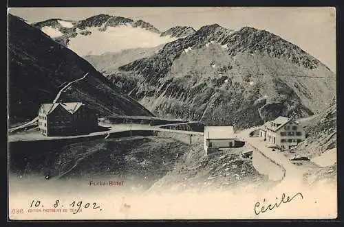 AK Furka-Pass, Blick auf's Furka-Hotel