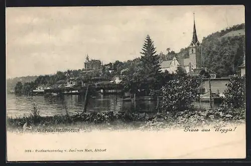 AK Weggis /Vierwaldstättersee, Uferpartie mit Kirche