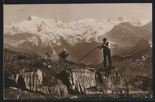 AK Alphornbläser vor dem Stanserhorn