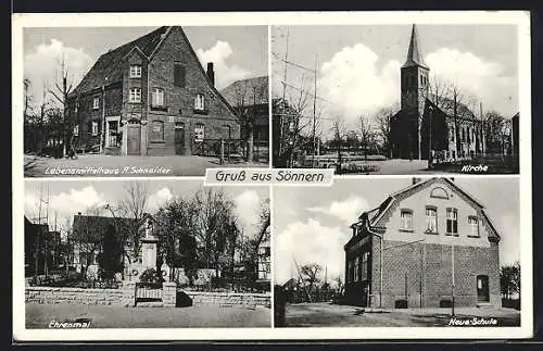 AK Sönnern, Lebensmittelhaus A. Schneider, Neue Schule, Kirche