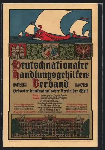 Künstler-AK sign. C. Langhein: Karlsruhe, Deutschnationaler Handlungsgehilfen Verband, Künstlerbund Karlsruhe