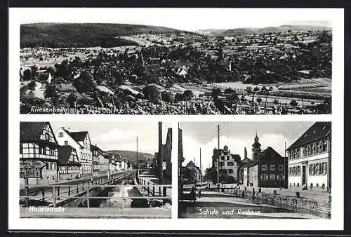 AK Friesenheim / Baden, Hauptstrasse, Schule und Rathaus, Gesamtansicht