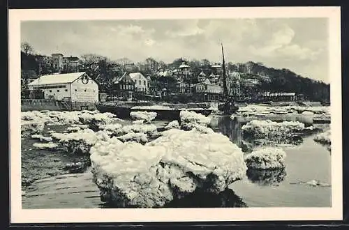 AK Hamburg-Blankenese, Winter am Elbestrand mit Villen