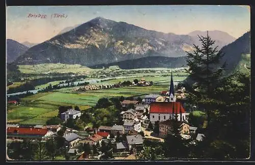 AK Brixlegg, Panorama mit Kirche und Gebirge