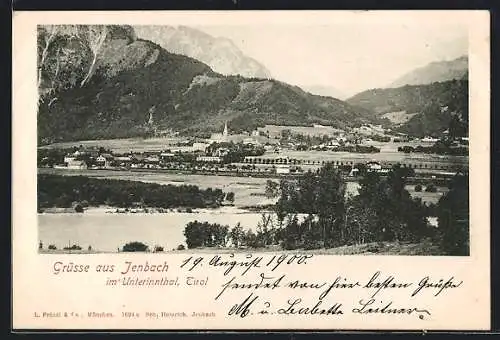 AK Jenbach im Unterinnthal, Ortsansicht gegen die Berge