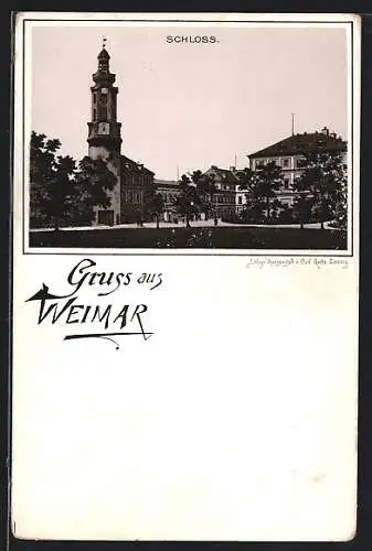 Lithographie Weimar / Thüringen, Schloss mit Anlagen