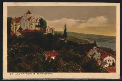 Künstler-AK Mainberg /Schweinfurt, Schloss Mainberg über den Ort gesehen