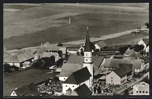 AK Waldhausen / Aalen, Teilansicht mit Kirche aus der Vogelschau