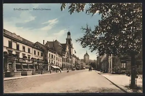 AK Schaffhausen, Bahnhofstrasse mit Hotel Bahnhof