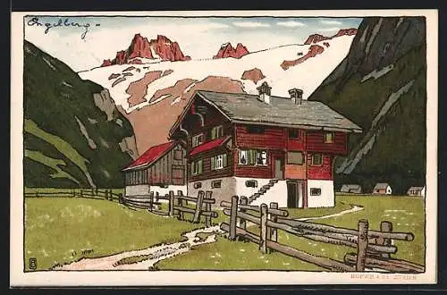 Künstler-AK Engelberg, Bauernhaus mit Spannörter