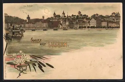 Lithographie Luzern, Die Altstadt, Seerosen