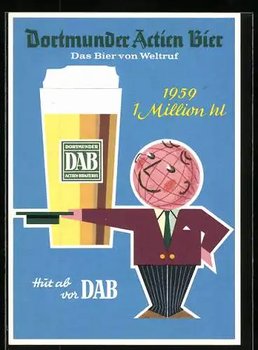 AK Brauerei-Werbung der DAB-Brauerei, Männchen mit Bierglas