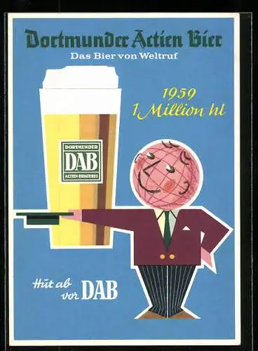 AK Brauerei-Werbung der DAB-Brauerei, Männchen mit Bierglas