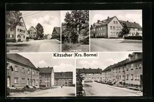 AK Kitzscher, Ortseingang, Teich im Park, Nordstrasse