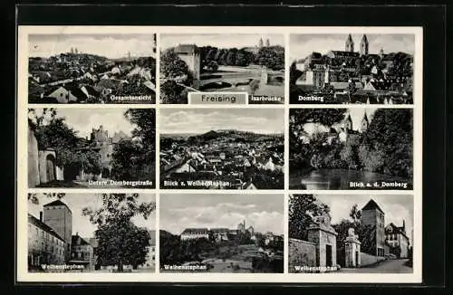 AK Freising, Isarbrücke, Untere Dombergstrasse, Blick zum Weihenstephan