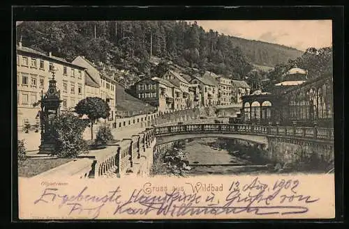 AK Wildbad / Schwarzwald, Olgastrasse mit Brücke