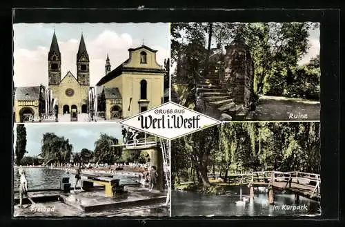 AK Werl i. Westf., Basilika, Freibad, Ruine