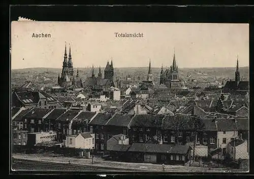 AK Aachen, Totalansicht mit Kirche